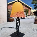 Antique art deco metal and glass lamp