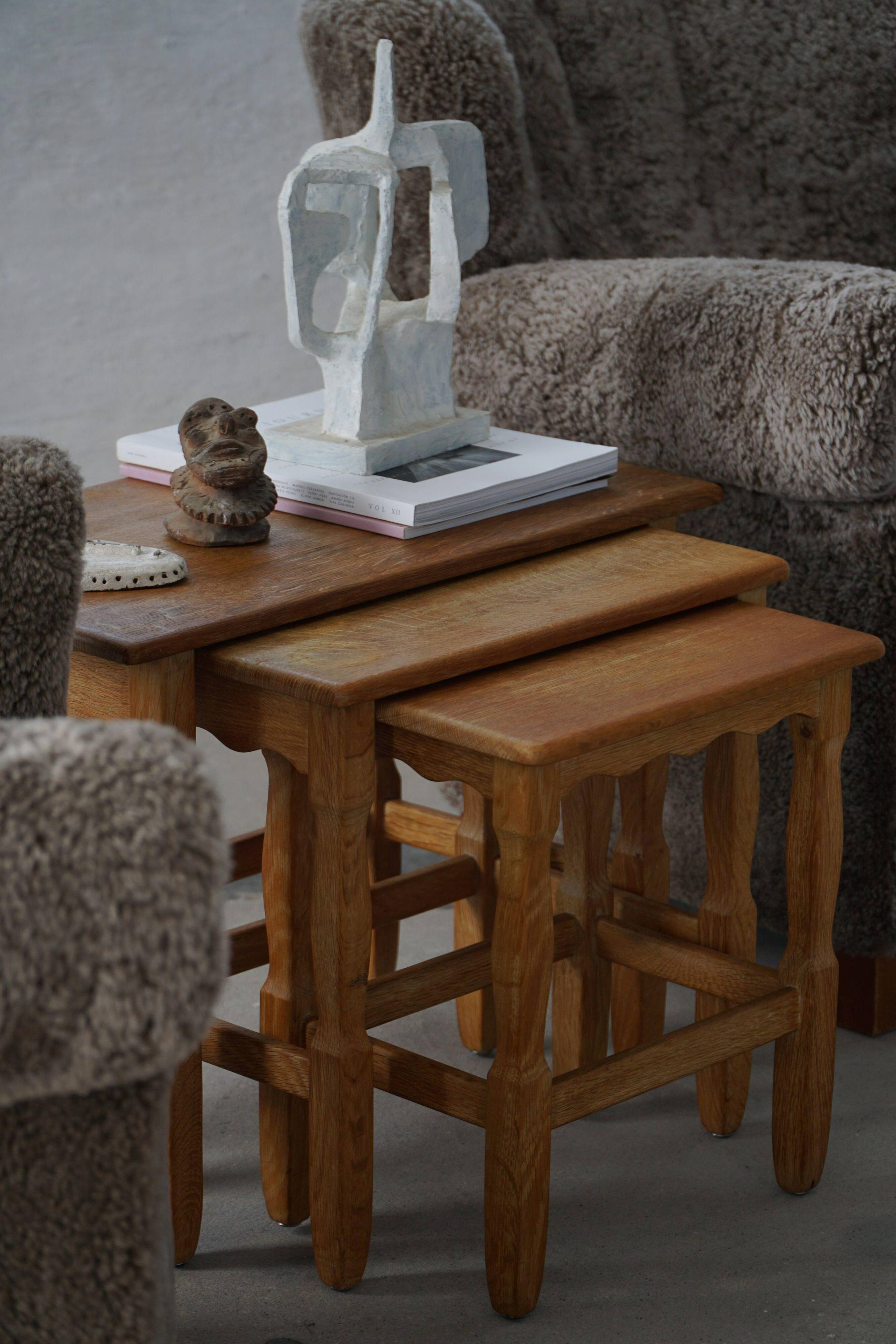 Nesting tables in oak, made by a Danish cabinetmaker, mid-century modern, 1960s.