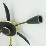 1950s mid century sputnik 3-light CEILING FIXTURE brass and dark grey metal