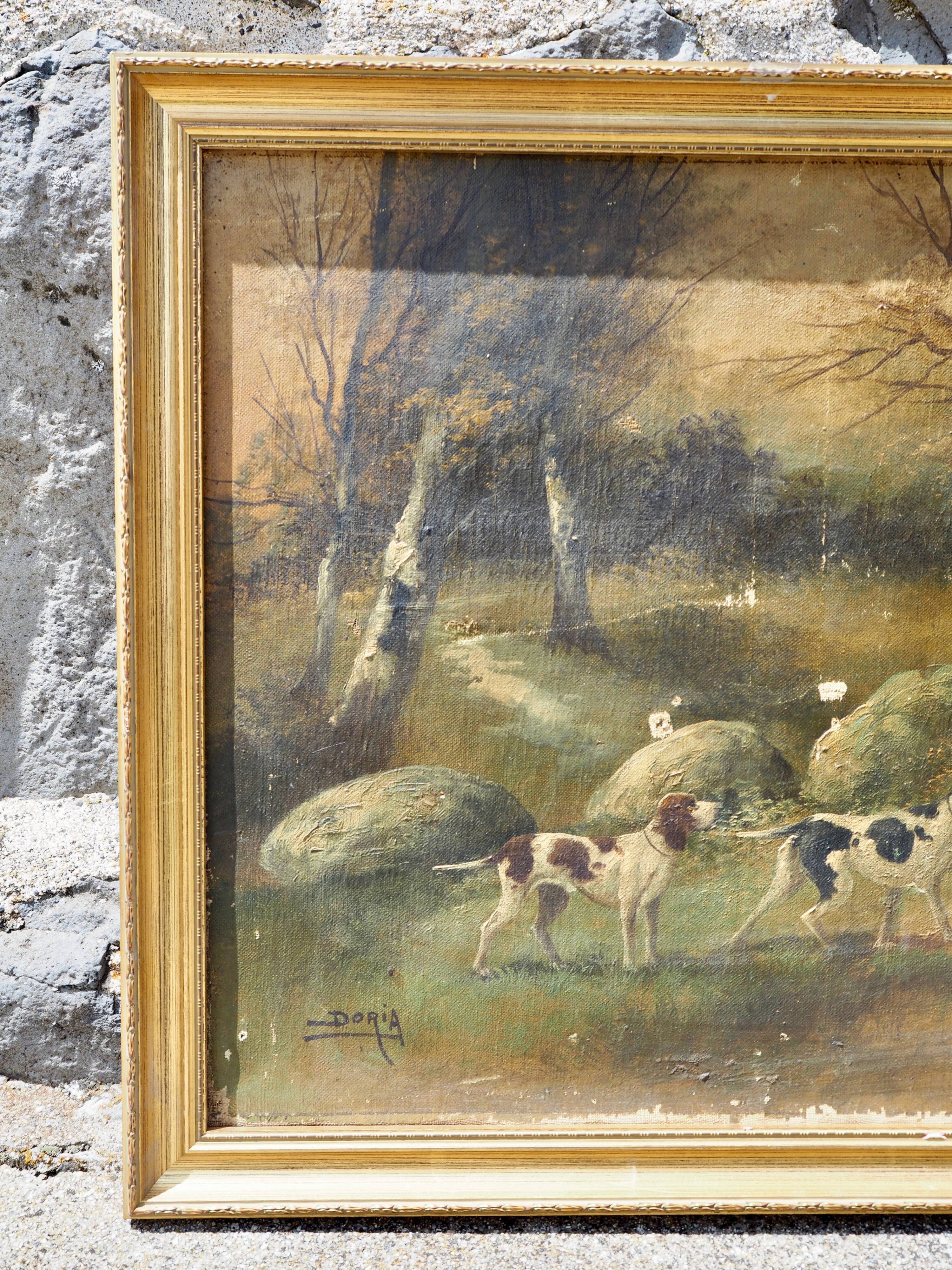 Pendants de scènes de chasse, huiles sur toile encadrées