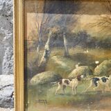 Pendants de scènes de chasse, huiles sur toile encadrées