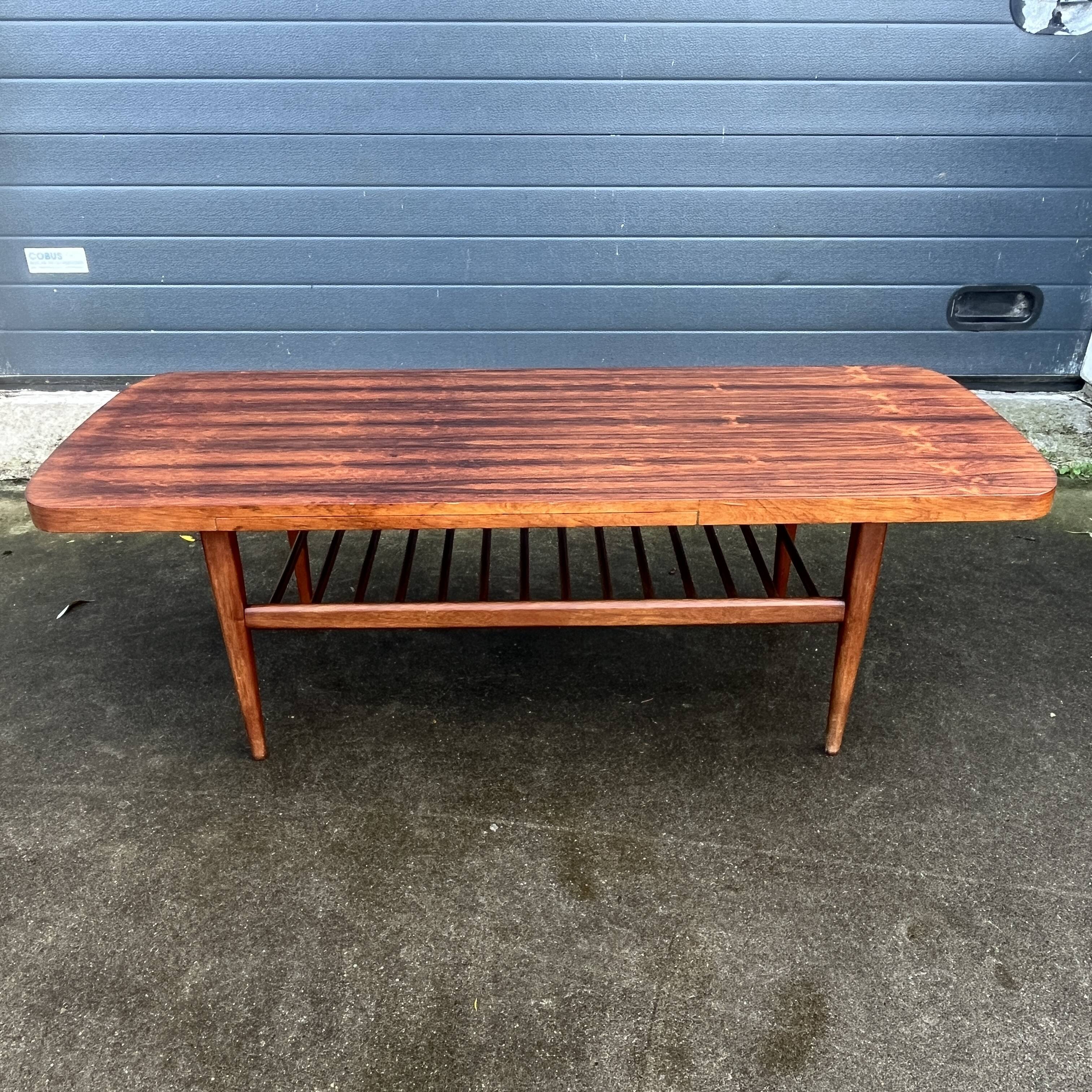 Danish design extendable coffee table with magazine rack
