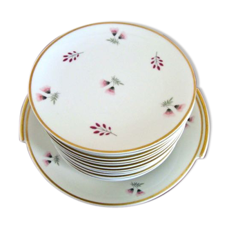 Set 12 plates and 1 porcelain dessert dish