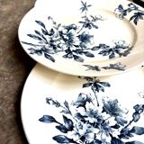 6 Lunéville flat plates in blue ironstone, "Azaléa" service