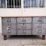 Antique workshop workbench, vintage, metal and wood