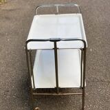 Folding trolley in steel and white wood on wheels