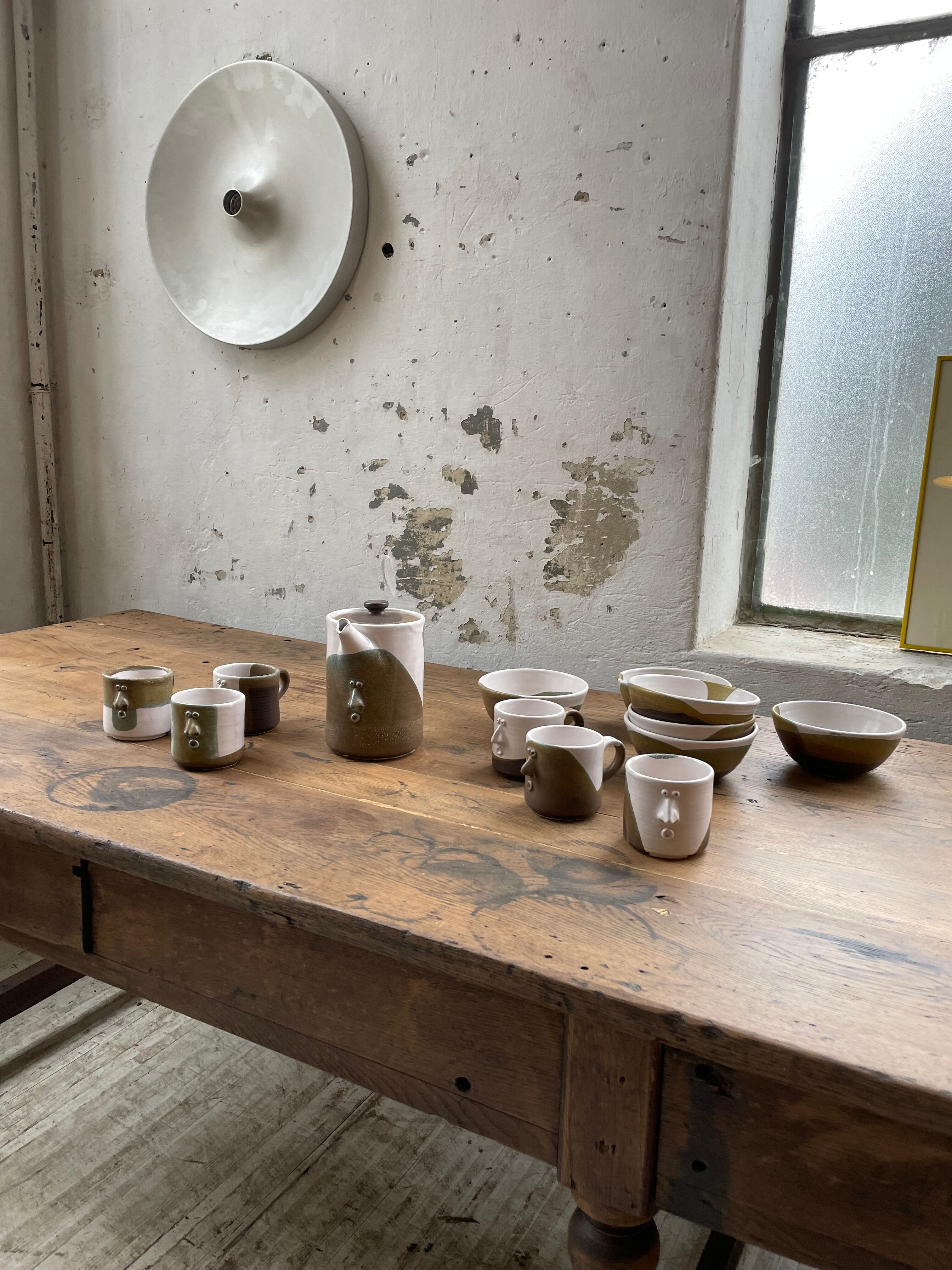 Anthropomorphic ceramic teapot, cups and bowl set