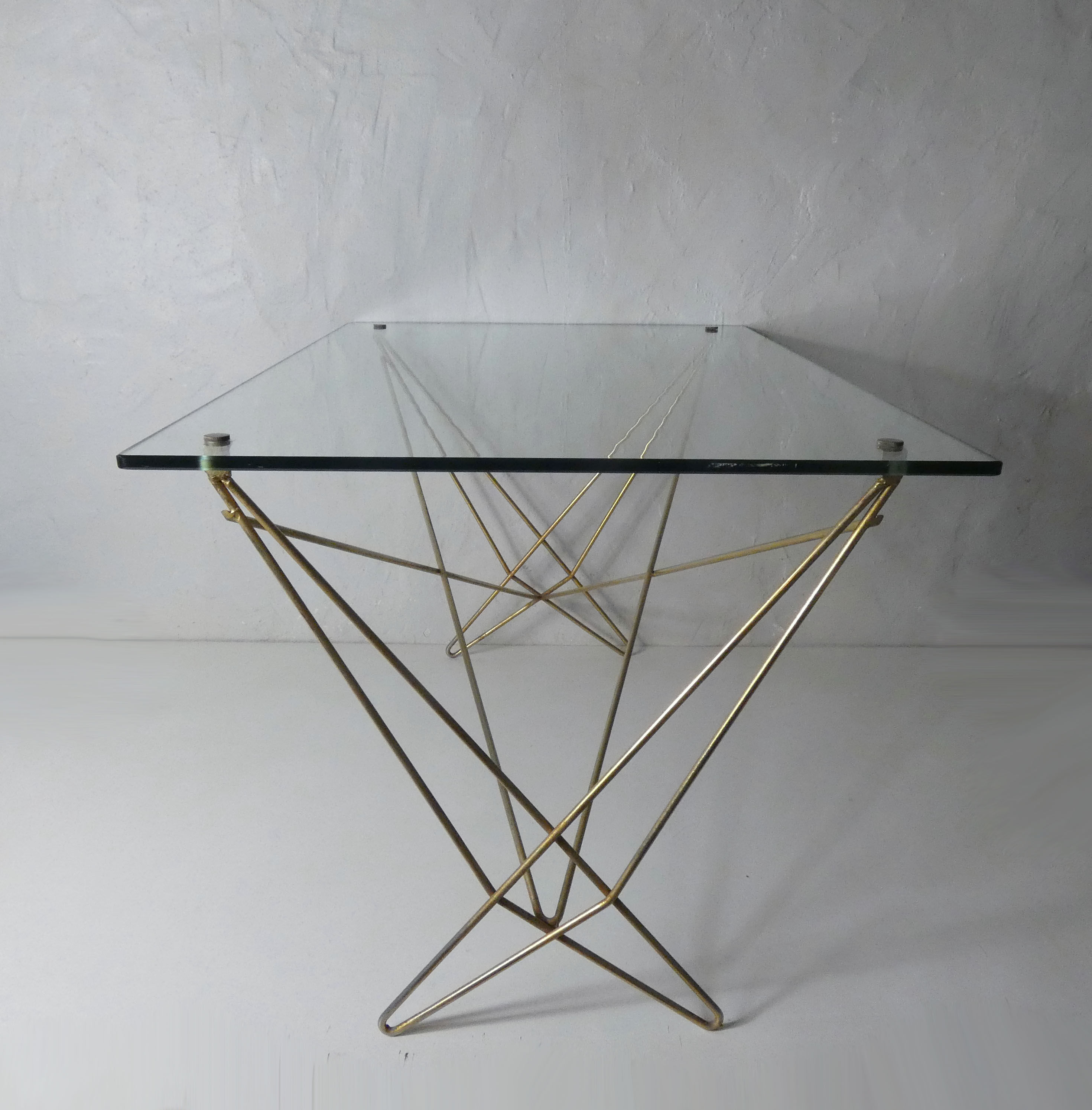 Gold metal coffee table glass tray 50s