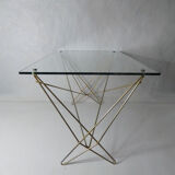 Gold metal coffee table glass tray 50s