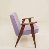 Mid-century modern armchair, oak wood, natural wool.