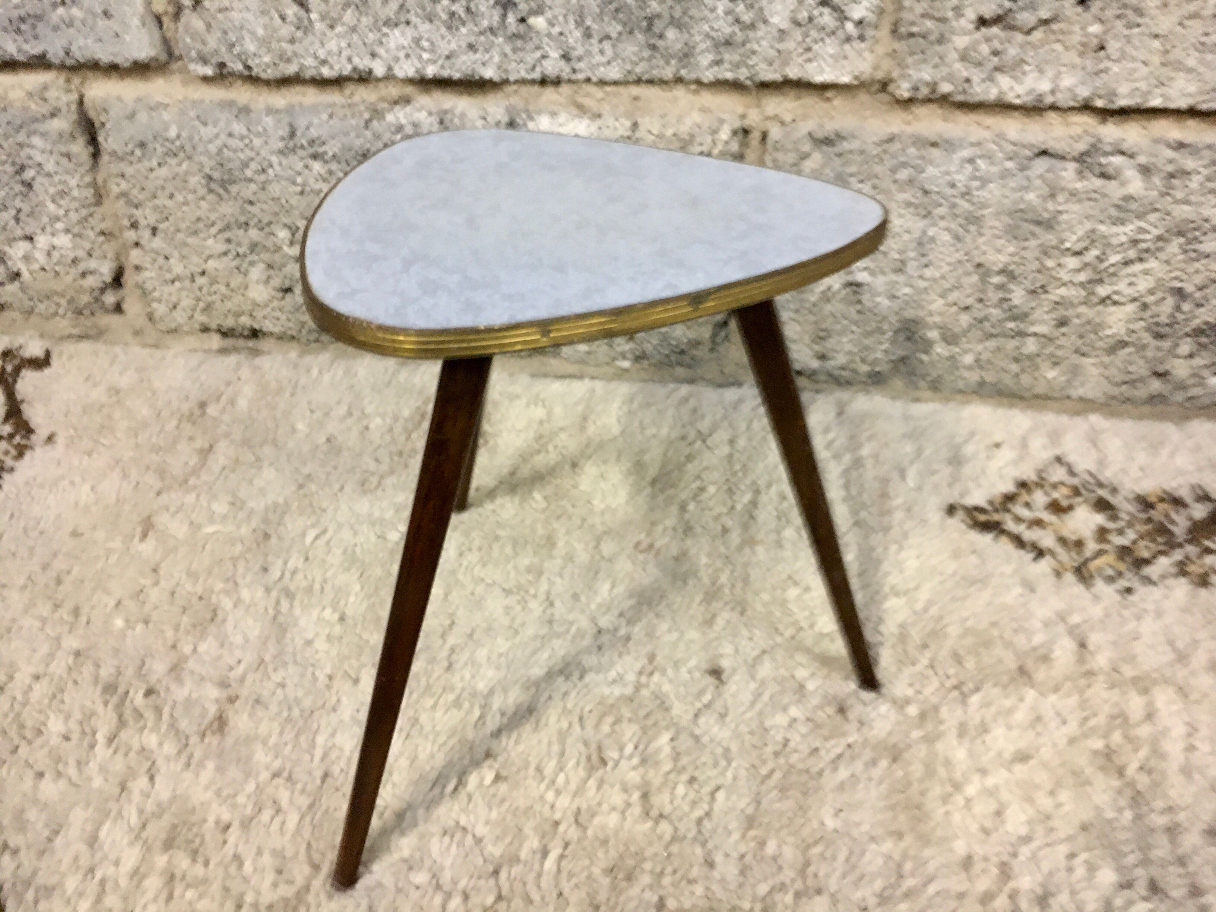 Small triangular gerdone small grey coffee table vintage tripod door midcentury plant 1950 old