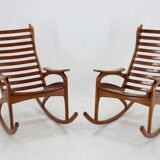 1960s pair of beech rocking chairs by uluv, czechoslovakia