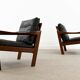 Pair of teak chairs in black leather by Illum Wikkelsoe for Niels Eilersen, Denmark