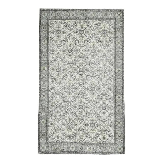 1970s Turkish Oushak Handmade Wool Cotton Green Area Rug 164x285