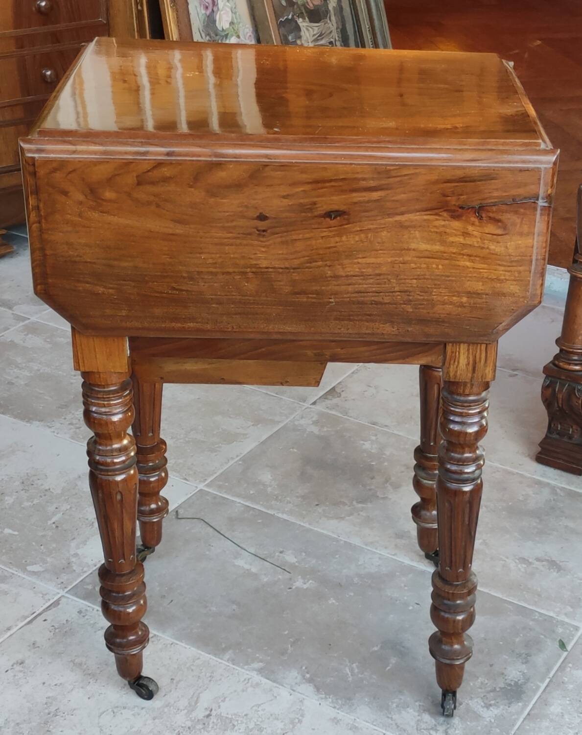 Old bedside table with drop flaps furniture louis xvi style/19th century