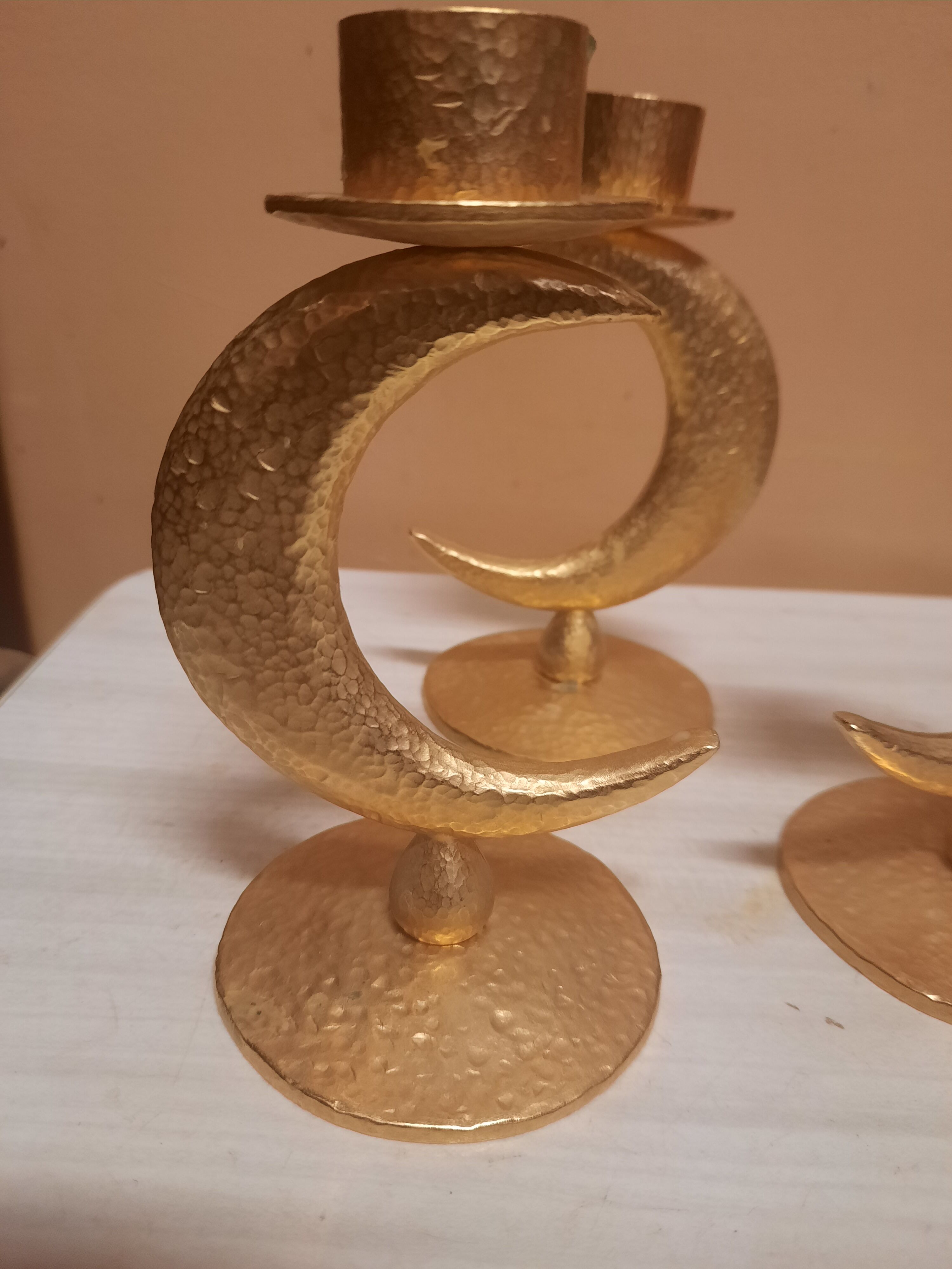 Set of 3 golden candlesticks created by Édouard Rambaud