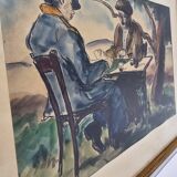 Watercolor Jean Moreau - The card game -, 1940