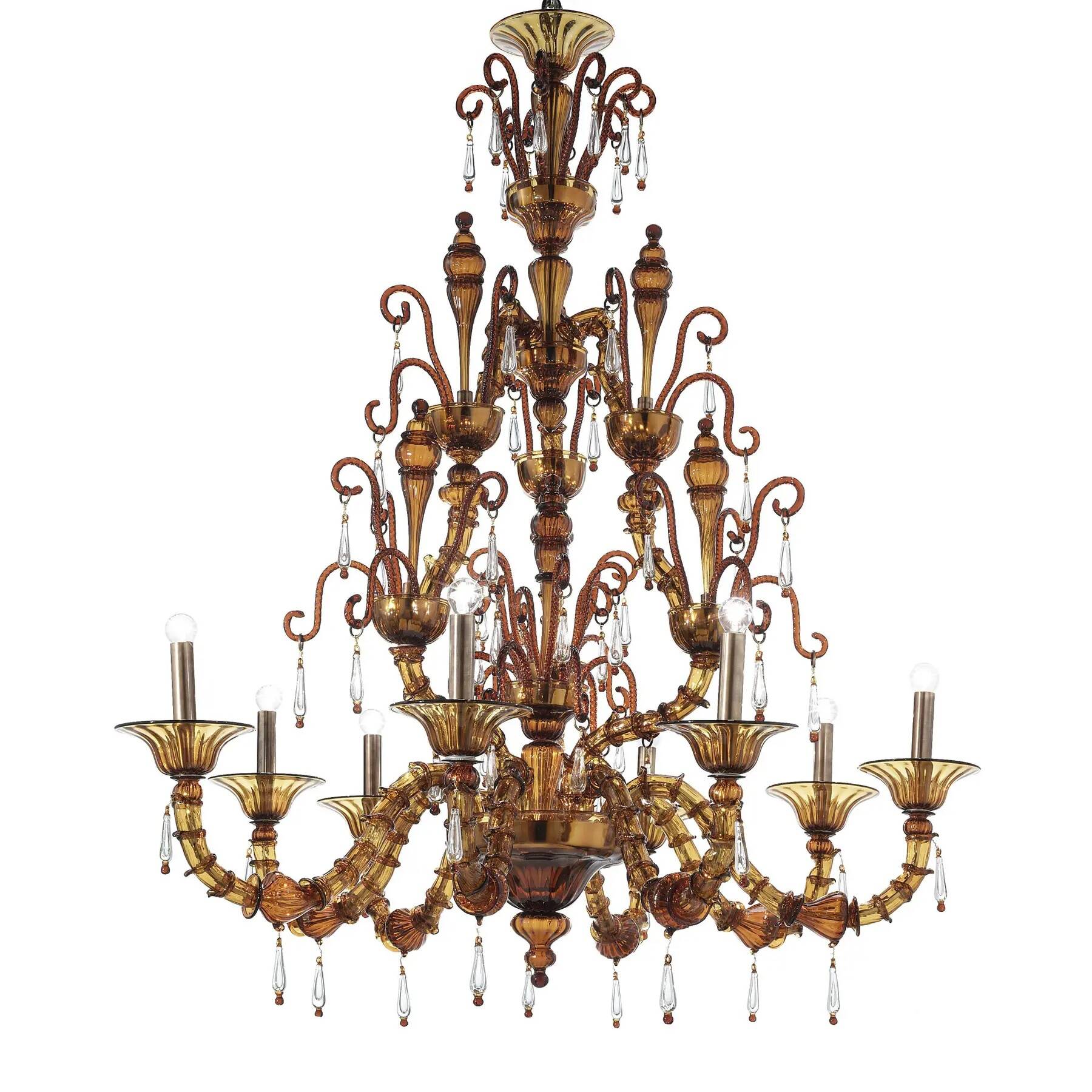 Imperial Venetian Modern Brown "Ca' Rezzonico" With Curls Murano Glass Chan