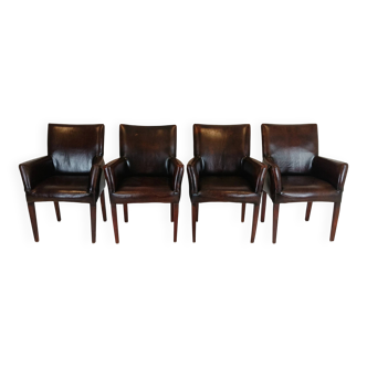Superbes chaises de salle à manger en cuir de mouton (lot de 4 chaises)