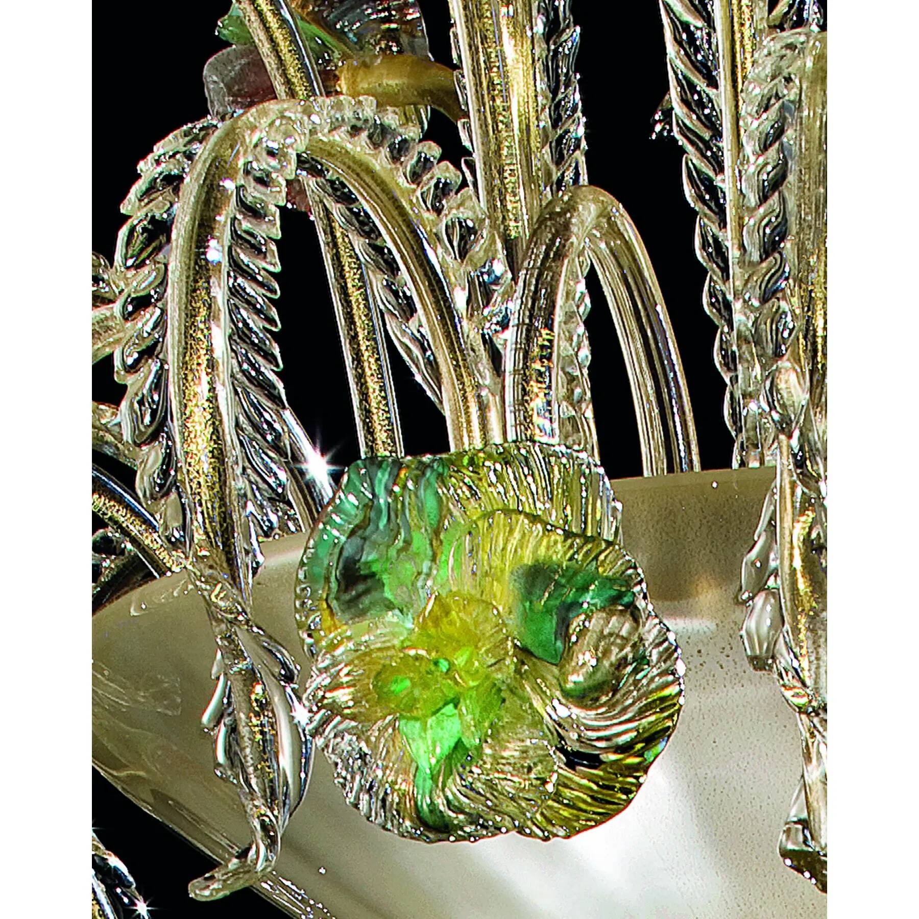 Contemporary Lively Transparent and Gold Floral Chandelier in Murano Glass