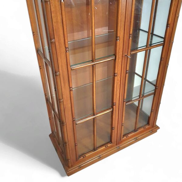 Cabinet en faux bambou par Jonathan Adler / couches de verre / années 1980