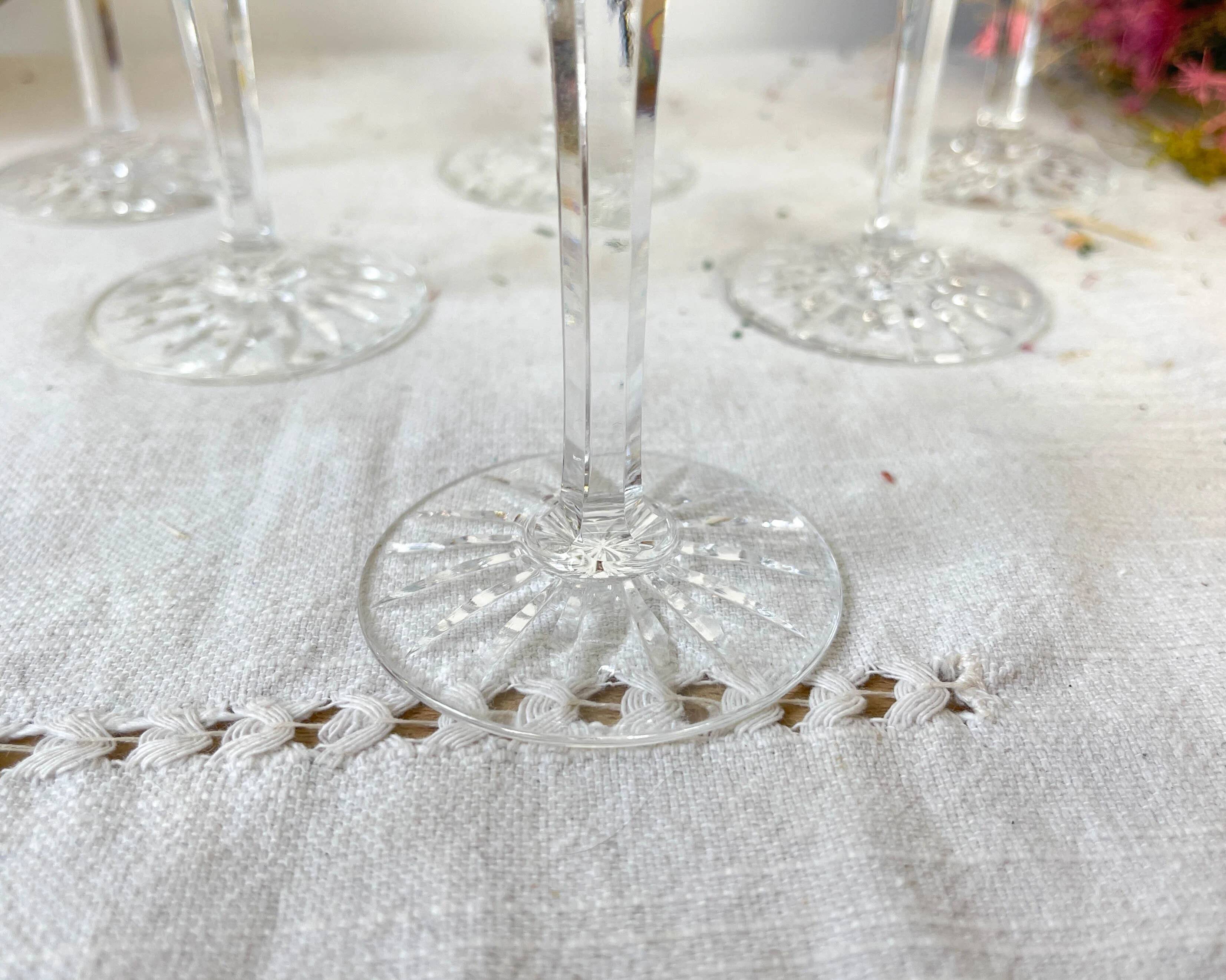 6 cut crystal red wine glasses, French