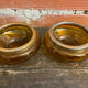 Salad bowl + 2 Antique AMBRINE Bowls Amber Glass + Gold Bronze Mounting