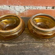 Salad bowl + 2 Antique AMBRINE Bowls Amber Glass + Gold Bronze Mounting