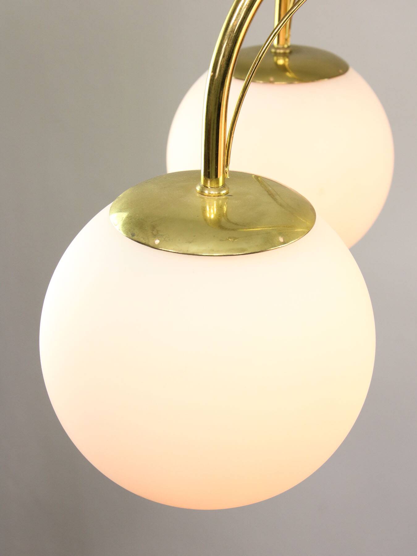 Vintage Golden & Opaline Glass 5-Arm Chandelier, 70s