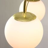 Vintage Golden & Opaline Glass 5-Arm Chandelier, 70s