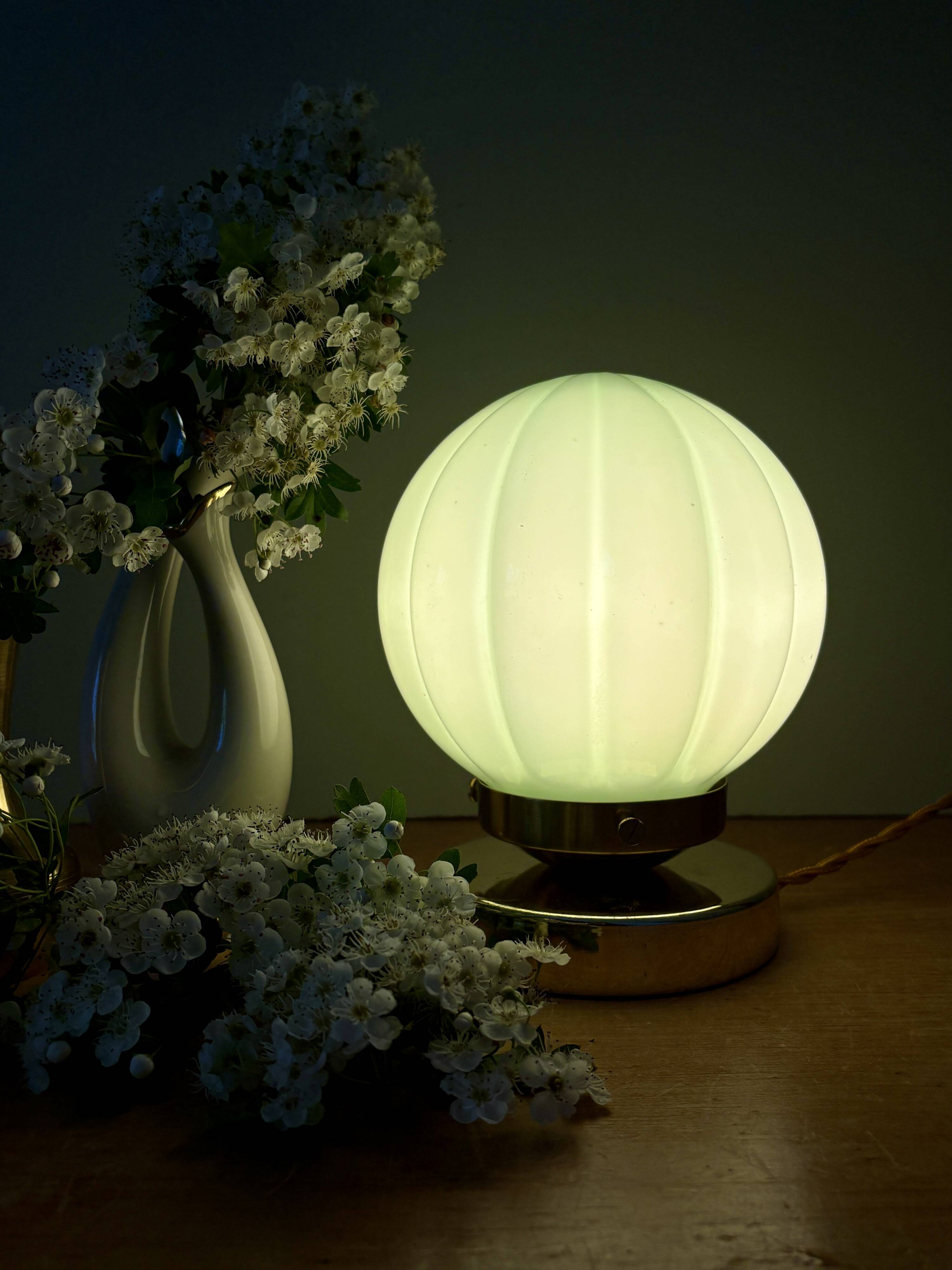 Vintage mint green opaline globe table lamp