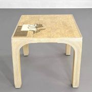 Square Rattan and Stone Marquetry Table with Matching Chairs, 1970