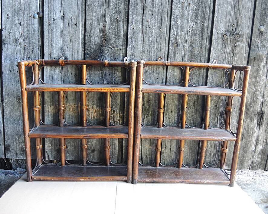 2 old rattan wall shelves