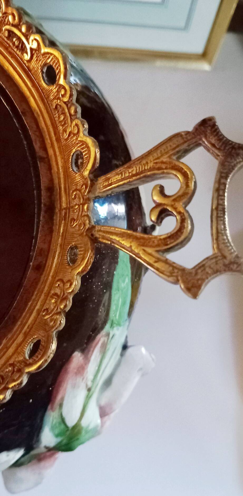 Vase en Barbotine Art Nouveau , Keller/Guerin Lunéville sur Bronze
