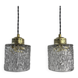 Pair of antique vintage glass pendant lights