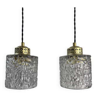 Pair of antique vintage glass pendant lights