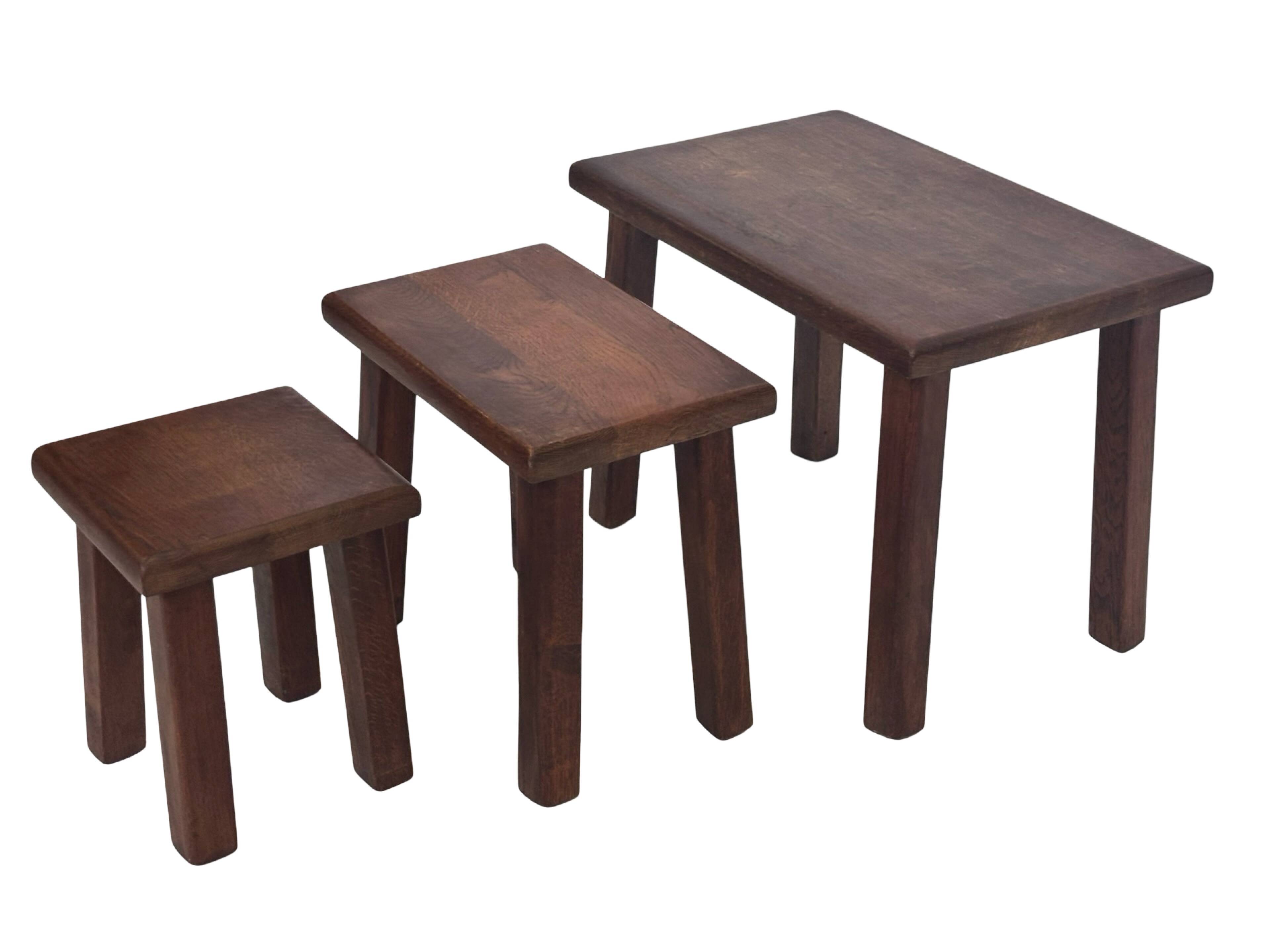 Vintage set of 3 oak side tables nesting tables from the 1970s