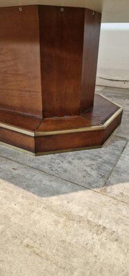 Brown leather coffee table with brass details, France, 1975