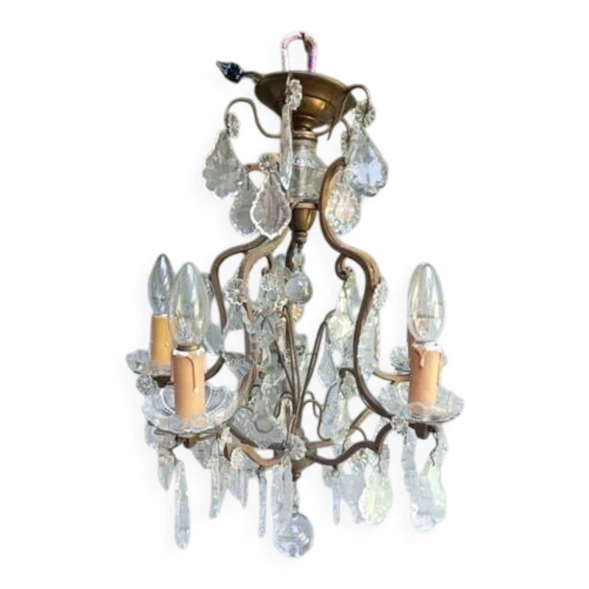 Rare antique brass and crystal cage chandelier with 5 lights from the 20th century - CONDITION OF THE MARKET GAU?