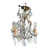 Rare antique brass and crystal cage chandelier with 5 lights from the 20th century - CONDITION OF THE MARKET GAU?
