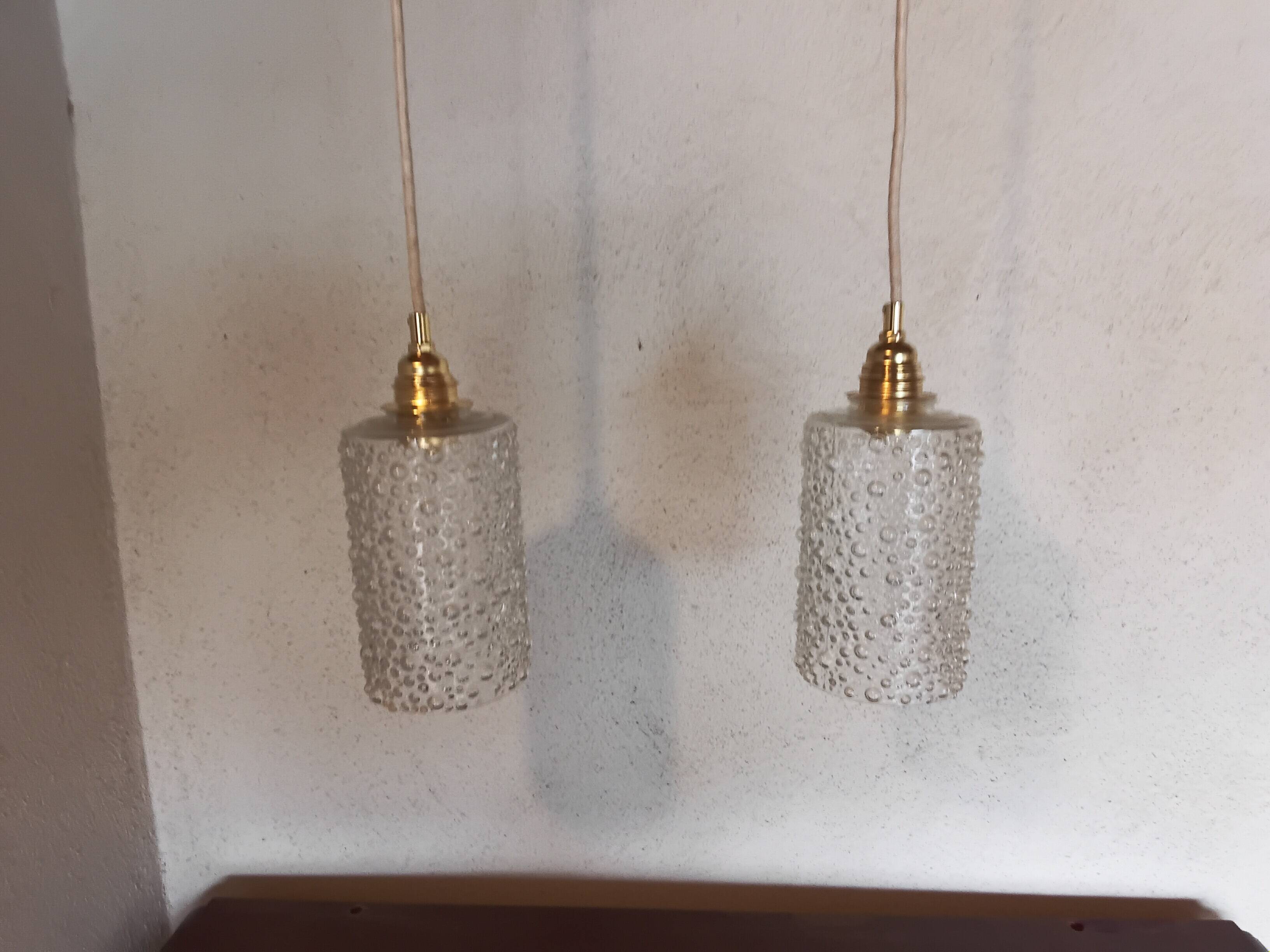 Set of two vintage bubble glass pendant lights