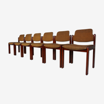 Lot of 6 60s chairs made of wood and fabric by  Lübke