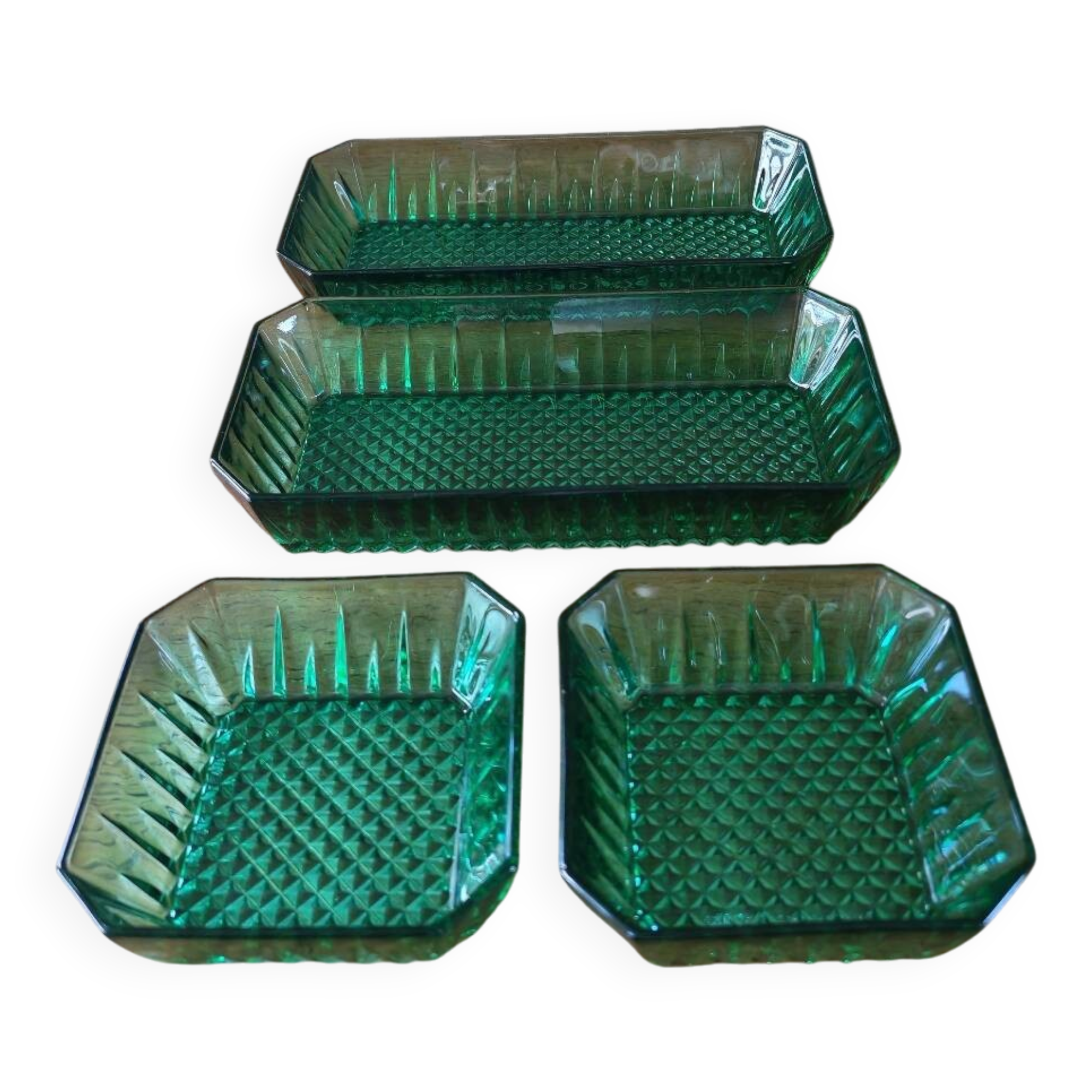 Set of 4 vintage green glass dishes