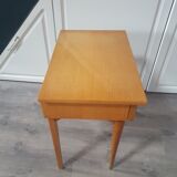 Vintage 60 year bedside table with a compass foot drawer like marquetry on the drawer