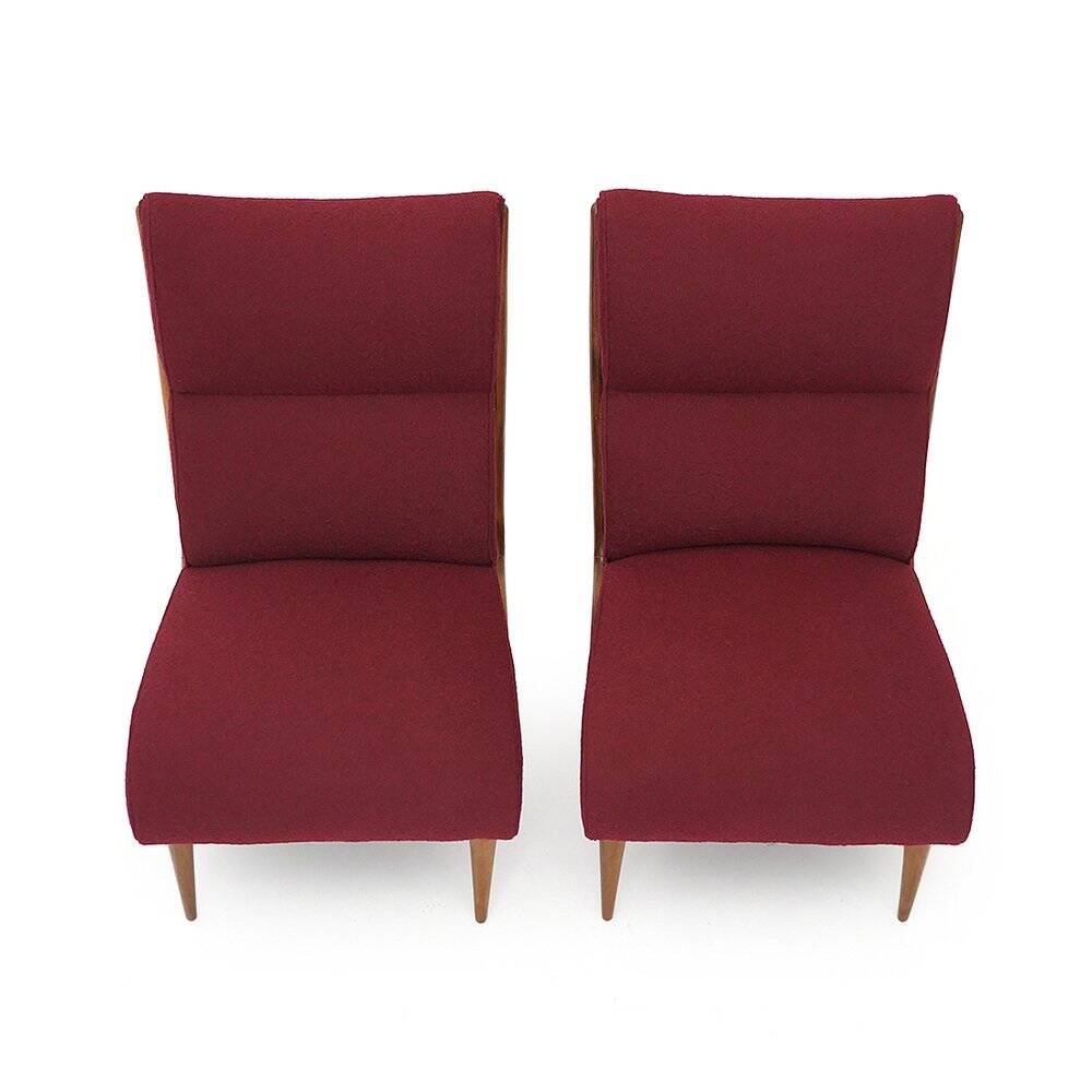 Set of wooden and boucle chairs, 1940s