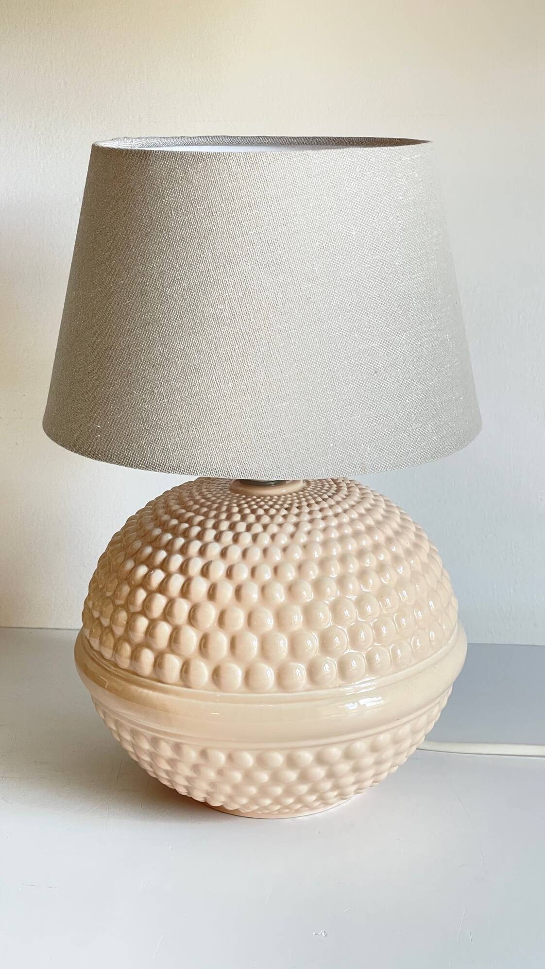 Pale pink ceramic lamp from the 90s
