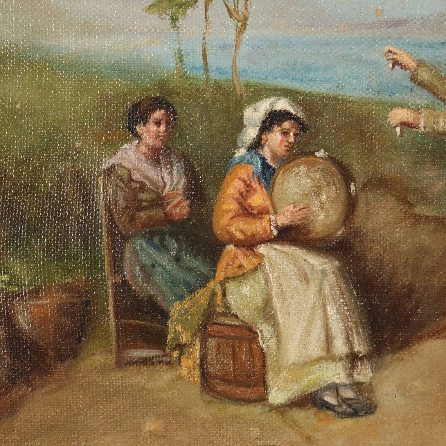 Ancient painting "The Neapolitan Tarantella" oil on canvas 19th century