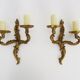 Old pair of double-light wall sconces, acanthus leaf. 60s