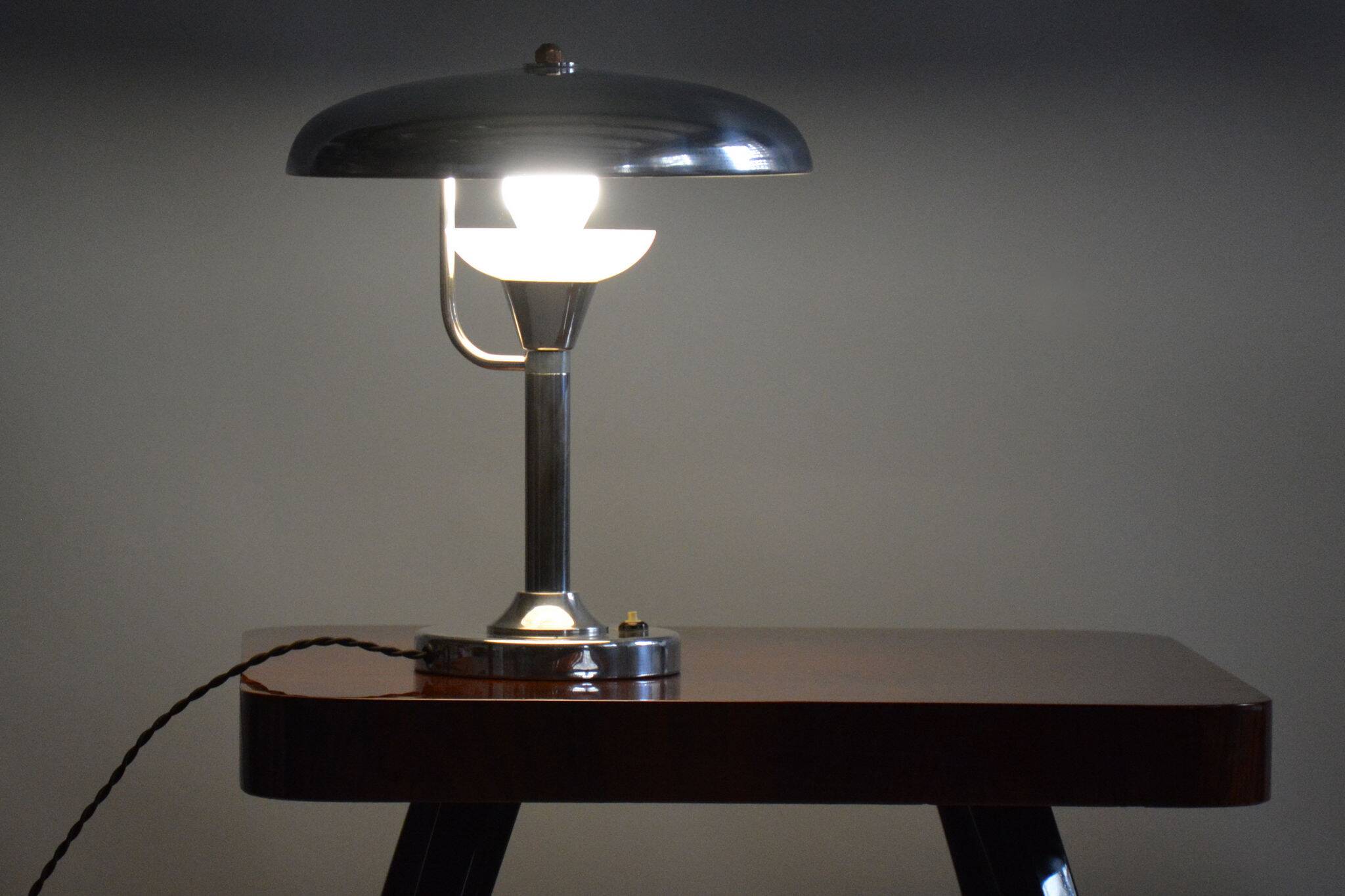 Restored Bauhaus Table Lamp, by Franta Anýž, Nickle-Plated Steel, Czech, 1920s
