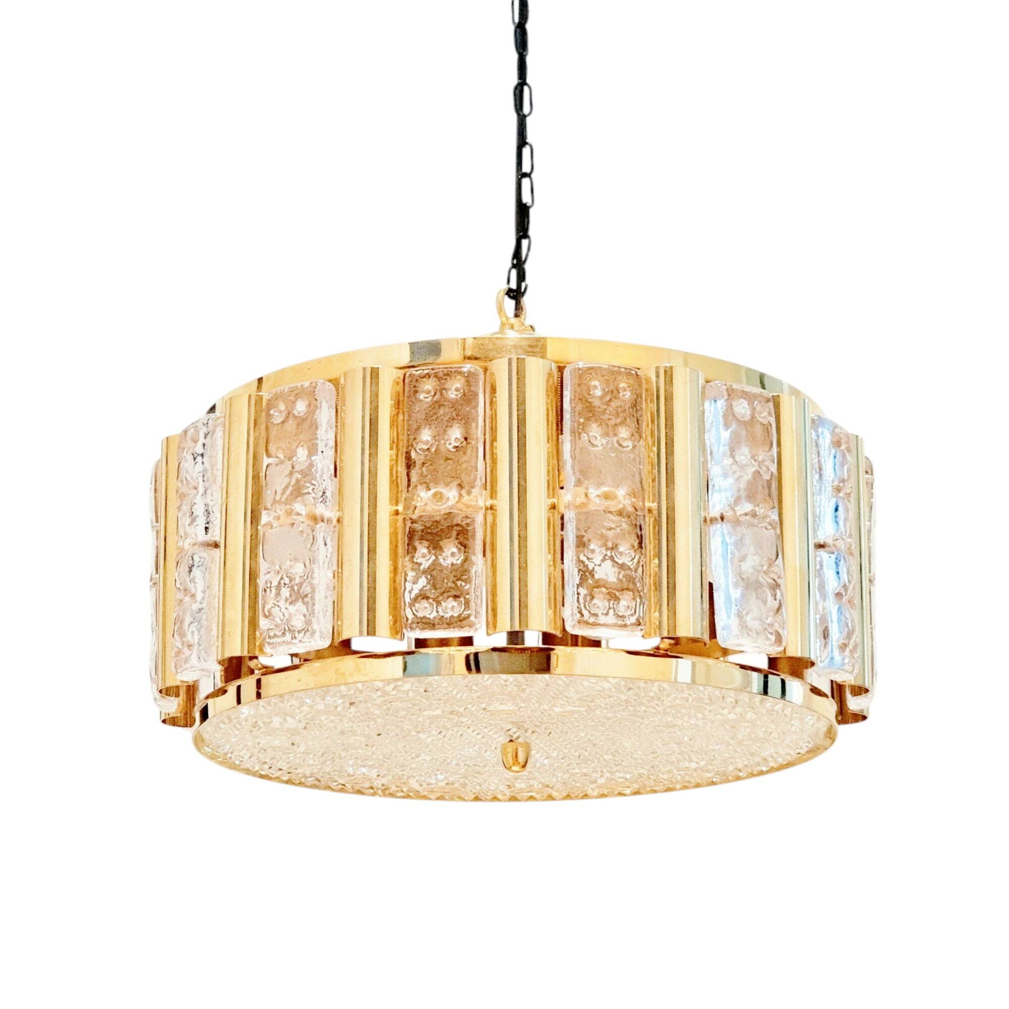 Plafonnier scandinave en verre et laiton du milieu du siècle par C. Fagerlund, années 1960